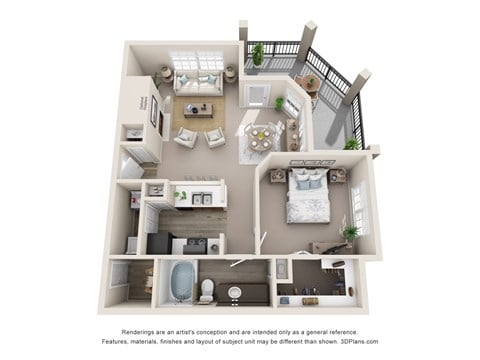 Floor plan for 1 bed, 1 bath, 769 sqft